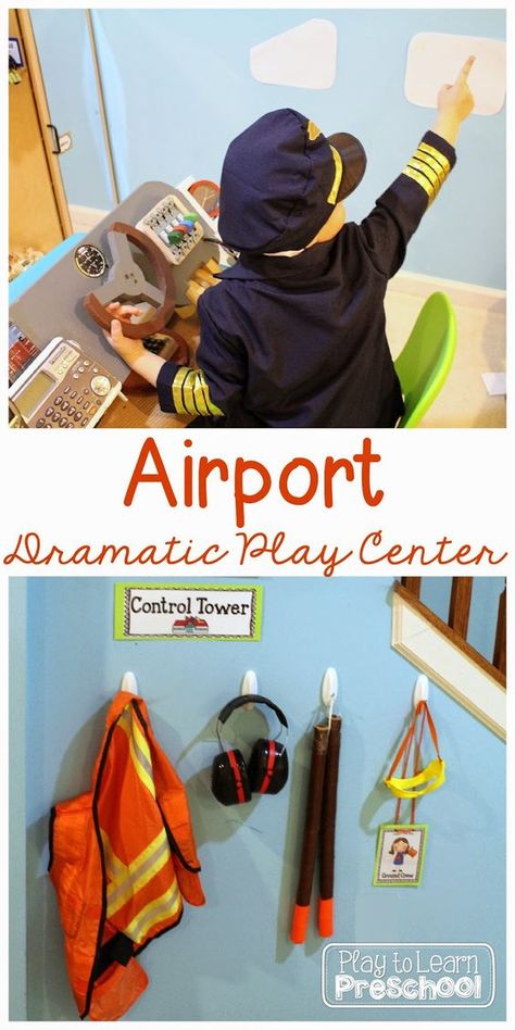 Airport Dramatic Play Center at Play to Learn Preschool Airport Dramatic Play, Play To Learn Preschool, Preschool Dramatic Play, Dramatic Play Themes, Preschool Transportation, Transportation Unit, Dramatic Play Ideas, Dramatic Play Center, Role Play Areas