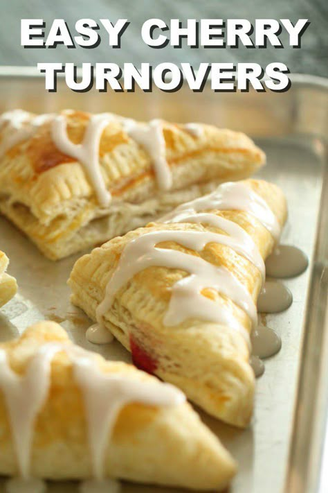 Easy Turnovers With Puff Pastry, Puff Pastry Cherry Turnovers, Fruit Turnovers Puff Pastries, Cherry Turnovers Homemade, Puff Pastry Turnovers Fruit, Puff Pastry Cherry Pie Filling, Quick Puff Pastry Dessert, Homemade Turnovers, Puff Pastry Cherry Pie