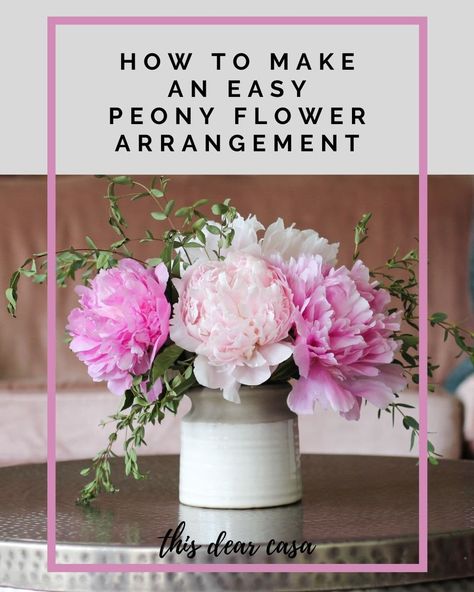 Peony Flower Arrangements, Peony Farm, Peonies Centerpiece, Diy Floral Arrangements, Peony Arrangement, Fake Flower Arrangements, Fabulous Friday, Short Vase, Greenery Arrangements