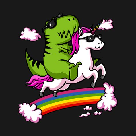 T-Rex Dinosaur Riding Unicorn - Unicorn - T-Shirt | TeePublic Magical Creatures Fantasy, Rex Tattoo, Unicorn Logo, Unicorn Poster, Dinosaur Posters, Birthday Signs, Magical Rainbow, Unicorn Halloween, Dinosaur Nursery