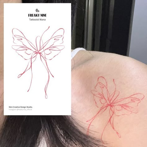 Butterfly Tattoo Artistic, Small Tattoos Asian, Cool Korean Tattoo, Butterfly Norigae Tattoo, Dainty Korean Tattoos, Korean Back Tattoo Women, Whispy Butterfly Tattoos, Fashion Tattoo Design, Cute Asian Tattoos