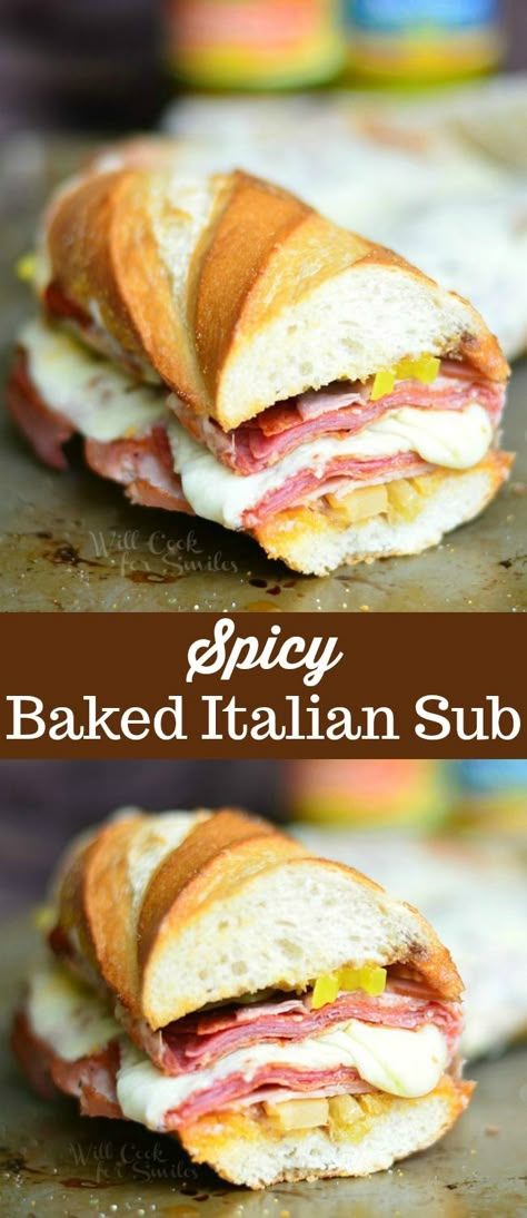 Sandwiches With Pepperoni, Italian Salami Sandwich, Pepperoni Salami Sandwich, Ham Salami Sandwich, Kielbasa Subs, Ham And Salami Sandwich, Spicy Italian Sandwich Recipes, Baked French Bread Sandwiches, Hot Italian Sandwiches Baked In The Oven