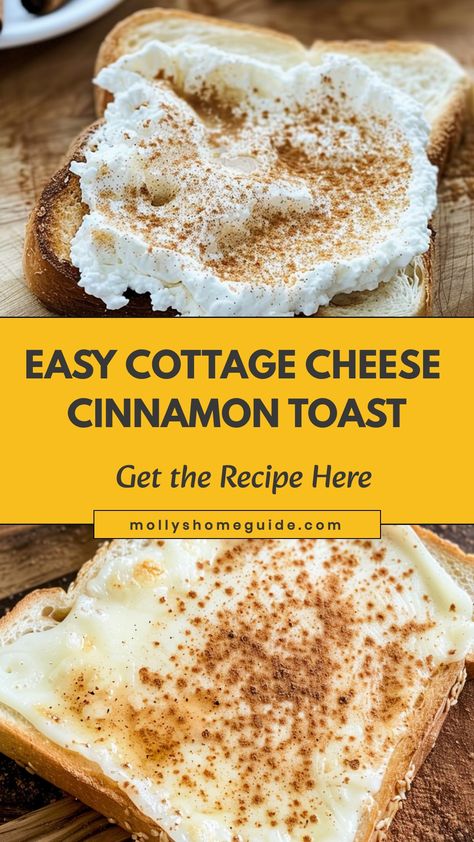 Indulge in a delightful breakfast treat with our cottage cheese cinnamon toast recipe. The creamy cottage cheese perfectly complements the sweet and warm cinnamon flavor, creating a delicious and satisfying dish to start your day off right. Whether you're looking for a quick morning meal or a cozy snack, this easy recipe is sure to become a favorite in your household. Try it today and enjoy the perfect blend of creamy, sweet, and comforting flavors!  Ingredients 4 slices brioche bread, or white Cottage Cheese With Cinnamon, Cottage Cheese Cinnamon Toast, Cottage Cheese Cinnamon Bread, Cottage Cheese Toast Breakfast Ideas, Easy To Digest Meals, Cottage Cheese On Toast, Blended Cottage Cheese Recipes, Cottage Cheese Recipes Breakfast, Cinnamon Toast Recipe