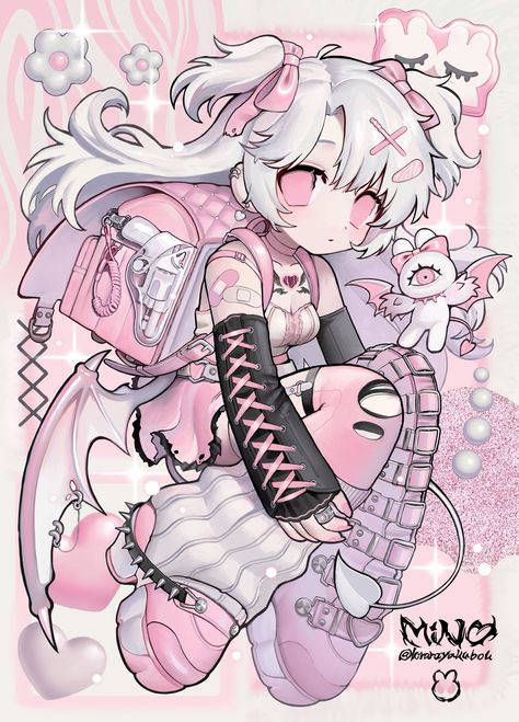 Pastel Goth Art Kawaii Creepy, Pastel Goth Art Wallpaper, Goth Kawaii Art, Pastel Goth Wallpaper, Pastel Goth Anime, Yami Kawaii Art, Pastel Goth Art, Yami Kawaii, Jirai Kei