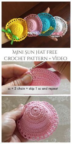 Barbie Doll Crochet Patterns Free, Hat Free Crochet Pattern, Crochet Doll Clothes Free Pattern, Crochet Sun, Accessoires Barbie, Barbie Knitting Patterns, Video Wedding, Crochet Sun Hat, Mini Hat