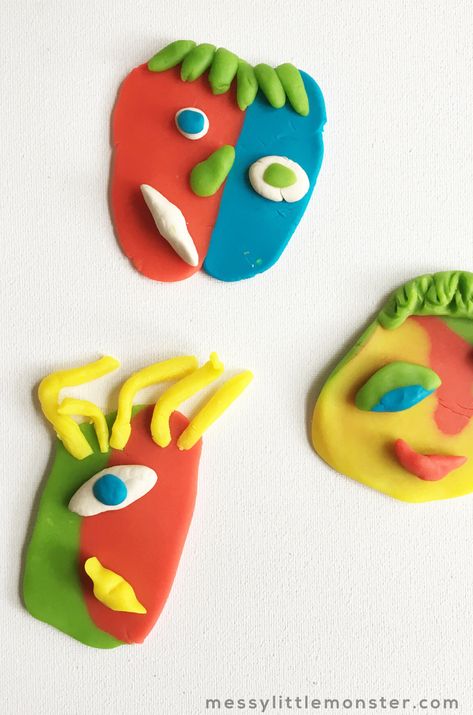 Picasso Art for Kids - Playdough Faces Picasso Clay Faces, Playdough Art Ideas, Picasso Art For Kids, Picasso For Kids, Play Dough Art, Year 2 Art, Playdough Activity, Famous Artists For Kids, Portraits For Kids