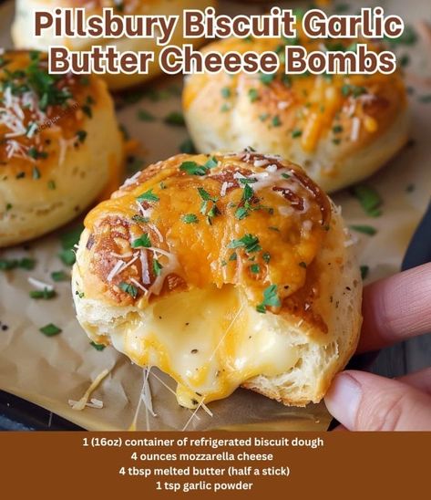 Pillsbury Biscuit Garlic Butter Cheese Balls, Biscuit Roll Ups, Canned Biscuit Recipes, Pillsbury Biscuit Recipes, Garlic Cheese Biscuits, Ball Food, Cheesy Biscuit, Pillsbury Biscuits, Cheese Flatbread