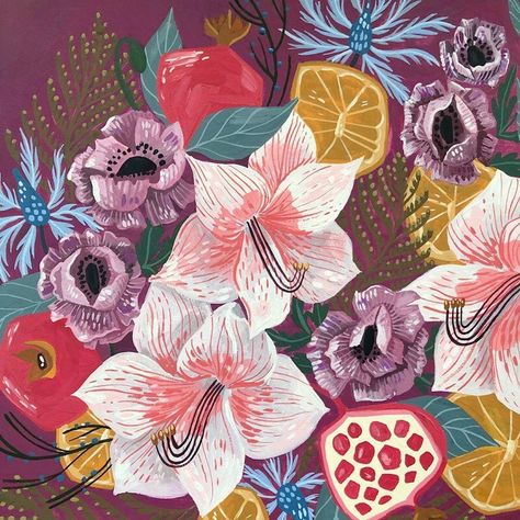 Gouache Illustrations Of Florals And Fab Felines By Rae Ritchie A5D Rae Ritchie, Nouveau Flowers, Gouache And Watercolor, Intuitive Artists, Painted Patterns, Still Life 2, Art Nouveau Flowers, Ig Profile, Gouache Illustrations