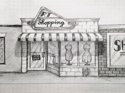 Shopping Sketch #draft #sketch #shopping #pencil Shops Drawing, Boutique Drawing, Graphic Sketch, Shopping Sketch, Shop Sketch, Interior Shop Drawing, Store Sketch, Corner Store Drawing, Store Drawing