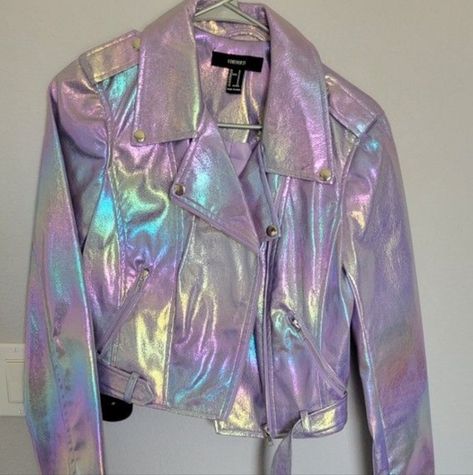 Forever 21 medium holographic purple Stargirl Fashion, Holographic Outfit, Holographic Clothes, Jester Cosplay, Holographic Shirt, Kyle Fletcher, Iridescent Fashion, Holographic Jacket, Kawaii Galaxy