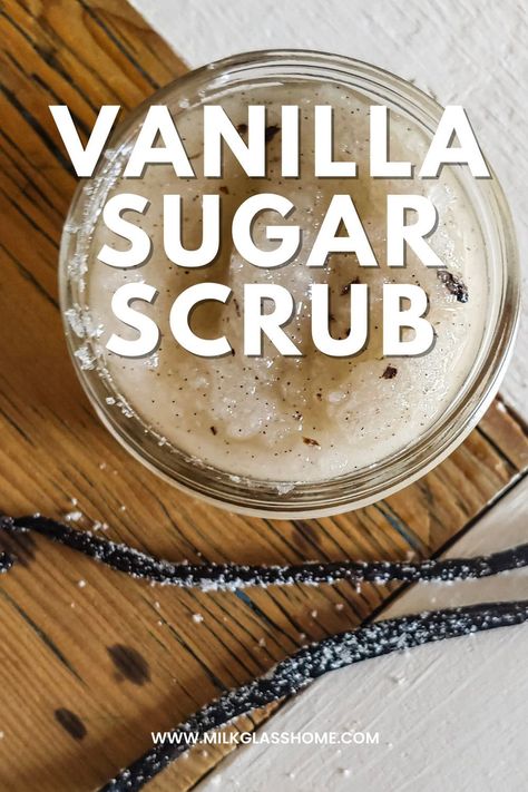 Vanilla Body Scrub Diy, Sugar Hand Scrub Diy, Vanilla Sugar Scrub Recipe, Vanilla Sugar Scrub Diy, Vanilla Diy, Hand Scrub Diy, Vanilla Body Scrub, Sugar Hand Scrub, Natural Sugar Scrub