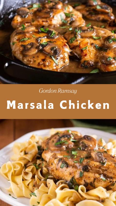 Gordon Ramsay Marsala Chicken Gordon Ramsay Risotto Recipes, Chef Plate Recipes, Tilly Ramsay, Gordon Ramsay Dishes, Master Chef Recipes, Chicken Marbella, Gordon Ramsey Recipes, Celebrity Food, Gordon Ramsay Recipes