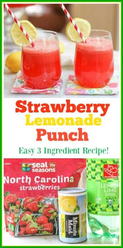 This 3 ingredient strawberry lemonade punch is the perfect non alcoholic punch for bridal showers, baby showers, Christmas parties, weddings, and large group entertaining. Its tangy flavor is sweet and refreshing. Its bright color makes a beautiful presentation. #ad #nonalcoholicpunch #strawberrylemonadepunch Punch For Wedding, Raspberry Lemonade Punch, Strawberry Lemonade Punch, Pineapple Lemonade Punch, Lemonade Punch Recipe, Wedding Punch, Easy Party Drinks, Shower Punch, Strawberry Lemonade Recipe