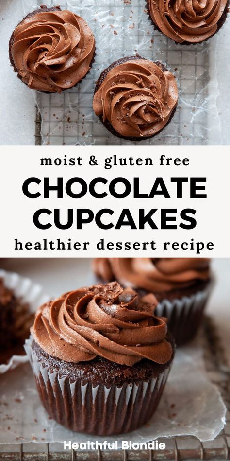 These rich and moist gluten free chocolate frosted cupcakes are so easy to make and topped with a smooth dairy free chocolate frosting. This chocolate cupcake recipe is so good, it's impossible to tell it's gluten free! Gf Cupcakes Chocolate, Almond Flour Chocolate Cupcakes, Gluten Free Chocolate Cupcake Recipe, Best Gluten Free Cupcakes, Gluten Free Cupcakes Chocolate, Gluten Free And Dairy Free Desserts, Gluten Free Cupcake Recipe Easy, Chocolate Frosted Cupcakes, Dairy Free Chocolate Cupcakes