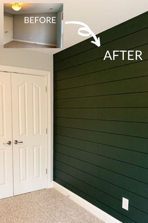 Fake Wood Accent Wall, Making Shiplap Boards, Emerald Green Shiplap Wall, Herringbone Plank Wall, Faux Plank Wall, Hunter Green Shiplap Wall, Vertical Wood Shiplap Wall, Tounge And Groove Accent Wall, Dark Gray Shiplap Wall