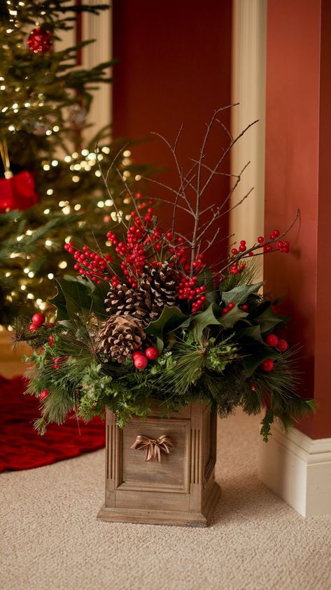 Bring timeless charm to your holiday décor with these 19 classic Christmas planter ideas. Combining rich greenery, red berries, pinecones, and traditional colors, these planters create a warm and inviting festive atmosphere. Perfect for porches, entryways, or living rooms Planters For Christmas, Christmas Planter Ideas, Christmas Planter, Christmas Planters, Christmas Plants, Christmas Arrangements, Trends For 2024, Planter Ideas, Christmas Trends