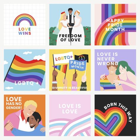 Download premium psd / image of LGBTQ and pride month template psd set by Aum about lgbt, gay, social media, pride, and transgender 3021515 Pride Month Poster Ideas, Pride Month Stickers, Pride Month Graphic Design, Pride Infographic, Pride Month Poster Design, Lgbtq Infographic, Pride Month Design, Queer Logo, Lgbtq Posters Design