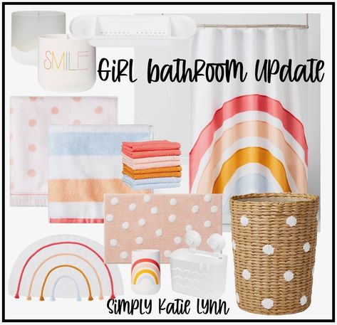 Boho Rainbow Bathroom Decor, Pillowfort Bathroom, Kids Bathroom Ideas Girl, Girls Bathroom Ideas Sisters, Pastel Rainbow Bathroom, Rainbow Bathroom Kids, Rainbow Bathroom Ideas, Boho Rainbow Bathroom, Bathtub Curtain Ideas