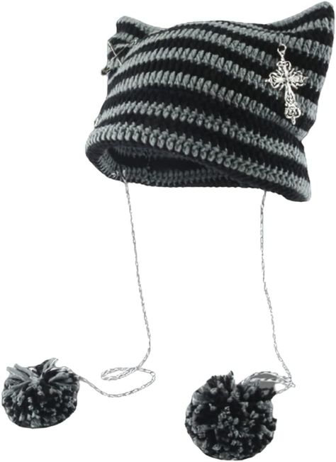 Knitted Hats For Women, Accessories Grunge, Grunge Beanie, Beanies Crochet, Grunge Y2k Aesthetic, Emo Accessories, Alt Y2k, Crochet Hat For Women, Grunge Accessories