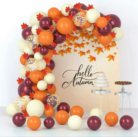 DIY Autumn Balloon Arch Kit DIY Fall Garland Kit #balloons #balloonarch #balloongarland #balloondecor #balloonbackdrop #partyideasforkids #partydecoration #partydeco #partydecorationideas #shopsmall #shopsmallbiz #autumn #autumnvibes #falldecor Thanksgiving Balloon Table Runner, Balloon Arch Harry Potter, Outdoor Fall Parties, Friendsgiving Decorations, Ballon Party, Orange Balloons, Yellow Balloons, Garland Arch, Thanksgiving Parties