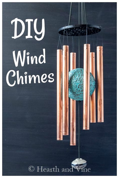 Learn how to make this pretty custom wind chimes from copper pipes and other materials for a great sound and pretty accent to your home. Best Sounding Wind Chimes, Metal Wind Chimes Diy, How To Make Wind Chimes At Home, How To Make A Wind Chime Diy, Making A Wind Chime, Making Wind Chimes Ideas, Wind Chimes Homemade How To Make Easy Diy, How To Make A Wind Chime, Windchimes Diy How To Make