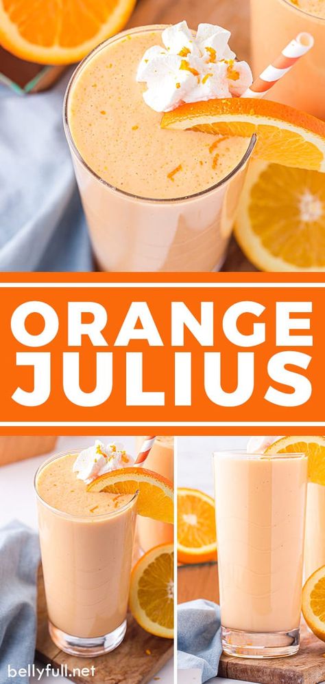 This Orange Julius smoothie is creamy and full of flavor, with the perfect sweet and tart combination. Enjoy this drink for breakfast, brunch, an afternoon snack, or even a light dessert. It takes only minutes to make with just 4 ingredients! Pudding Recept, Orange Julius Recipe, Orange Julius, Drink Recipes Nonalcoholic, Smoothie Drink Recipes, Milk Shakes, Healthy Drinks Recipes, Jello Shots, Alcohol Drink Recipes