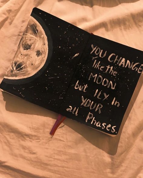 You change like the moon but ILY in your all phases 🌑🌒🌓🌔🌖🌖🌗🌘 .. . . . . . . . #moonart #selenophile🌛 #arttherapy #journalinspiration #journal #journalideas #moonislove #moonlight #artwork #artistsupport #artistsupport To The Moon And Never Back Quotes, Journal Sketch Ideas, Moonlight Artwork, How To Draw Moon, Phases Of The Moon Art, Moon Journaling, Crafting Room, Canvas Art Painting Abstract, Album Journal