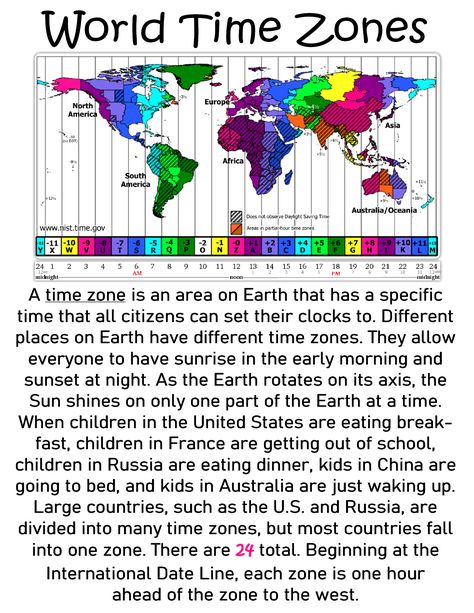 World Time Zone Map, World Geography Lessons, Time Zone Map, World Time Zones, Teaching Government, Geography Classroom, Geography Worksheets, Amazing Facts For Students, Teacher Info