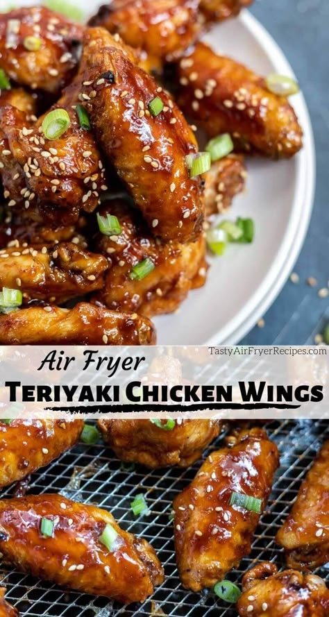 For an outstanding snack, dinner or appetizer make this Air Fryer Teriyaki Chicken Wings Recipe. Perfectly cooked wings slathered in a sticky teriyaki sauce then air fried for a quick and easy meal. #chickenwingsrecipes #teriyakiwings #teriyakichickenwings #airfryerrecipes #airfryer #airfriedfood #airfryerchickenwings #teriyakirecipes Air Fryer Sticky Chicken Wings, Sticky Teriyaki Chicken Wings, Chicken Teriyaki Wings, Teriyaki Air Fryer Wings, Teriyaki Boneless Wings, Garlic Teriyaki Chicken Wings, Air Fryer Asian Chicken Wings, Teriyaki Chicken Wings In Air Fryer, Teriyaki Sauce For Wings