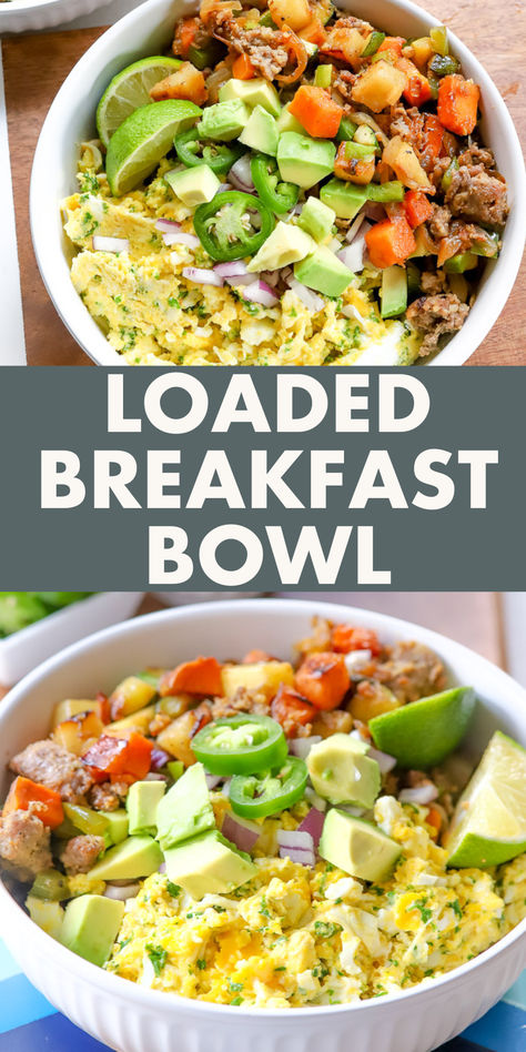 If you love a good breakfast bowl, then try this breakfast idea, easy to make and full of flavor! This loaded breakfast bowl includes fresh farm eggs, veggies, and skillet potatoes. Find the recipe on the blog. Healthy Lunch And Breakfast Ideas, Ambitious Kitchen Breakfast, Breakfast Bowls Healthy Eggs, Make Ahead Breakfast Bowls Healthy, Breakfast Bowls Protein, Sweet Potato Protein Breakfast Bowl, Cowboy Breakfast Bowl, Adding Veggies To Breakfast, Low Cholesterol Breakfast Meal Prep