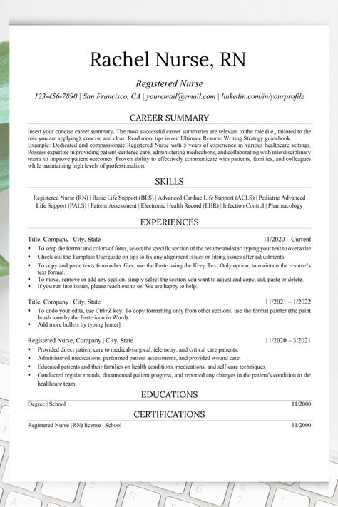 Registered Nurse Resume Examples, Babysitting Resume, Healthcare Resume, Nursing Resume Examples, Nurse Brain Sheet, Nurse Resume Template, Nurse Brain, Registered Nurse Resume, Administrative Assistant Resume