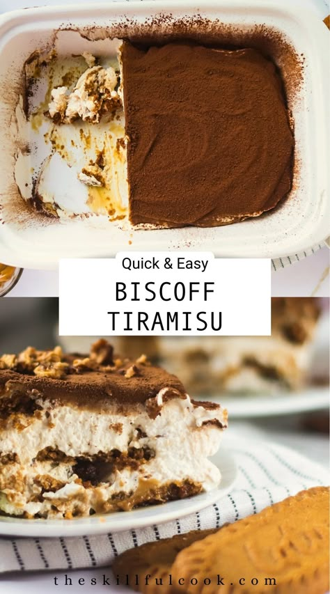 A creamy Biscoff Tiramisu, ideal for easy dessert recipes for Thanksgiving, layered with cookie butter and caramel flavors. Cookie Butter Tiramisu, Biscoff Trifle Recipe, Tiramisu Thanksgiving, Biscoff Tiramisu Recipes, Thanksgiving Tiramisu, Thanksgiving Trifle Desserts, Biscoff Trifle, Tiramisu Trifle Recipe, Bunco Desserts