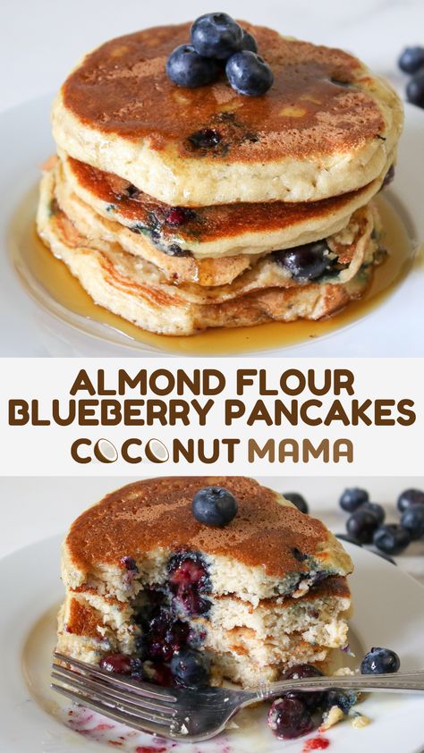 These almond flour blueberry pancakes come together in one bowl and cook quickly, making them an easy and healthy breakfast! Gluten Free Breakfast Foods, Almond Flour Banana Pancakes, Almond Meal Pancakes, Healthy Blueberry Pancakes, Almond Flour Blueberry, Flour Desserts, Almond Flour Desserts, Healthy Yummy Recipes, Almond Pancakes