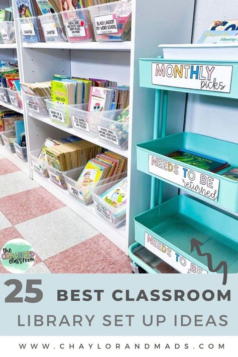 The best classroom library ideas including ideas for organization, and décor that you'll want to copy this year! Classroom Book Shelf Ideas, 3rd Grade Classroom Library Organization, Classroom Library Organization 3rd, 2nd Grade Library Set Up, Classroom Library Organization 1st, First Grade Classroom Library Set Up, School Library Organization Elementary, Small Classroom Library Set Up, Elementary Library Organization