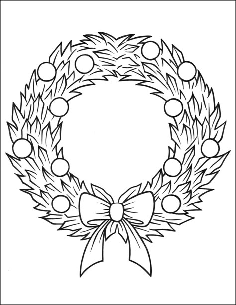 Christmas Wreath Coloring Page - Christmas Coloring Pages Christmas Wreath Clipart Black And White, Christmas Pictures To Color, Picture Wreath, Wreath Printable, Easy Christmas Wreaths, Easy Coloring Pages, Free Christmas Printables, Christmas Coloring Pages, Wreath