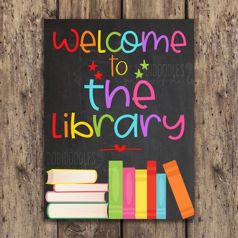 Library, Welcome to the Library, Classroom Signs, Classroom Welcome, Teacher Signs, Library Sign, Library Signs, Rainbow Library Printable - Etsy Canada Library Windows, Welcome To The Library, Library Checkout, School Library Bulletin Boards, Library Poster, Library Rules, Church Library, Library Classroom, Elementary Librarian