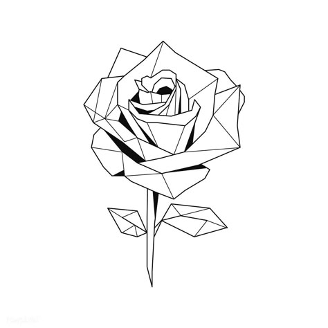 Linear illustration of a rose flower | premium image by rawpixel.com / poyd Geometric Flower Drawing, Geometric Rose Tattoo, Linear Illustration, Rose Outline, Flower Geometric, Geometric Rose, Linear Art, Polygon Art, Geometric Tattoo Design