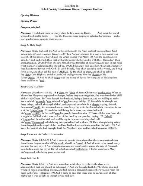 Sisters of the Temple 2nd Ward Relief Society: "Let Him In" Christmas Program--December RS Meeting Let Him In Christmas Program, Christmas Sacrament Meeting Program, Lds Christmas Sacrament Meeting Program, Lds Ward Christmas Party Program Ideas, Lds Christmas Program Sacrament, Relief Society Christmas Dinner, Relief Society Christmas Program, Relief Society Christmas, Lds Relief Society Activities