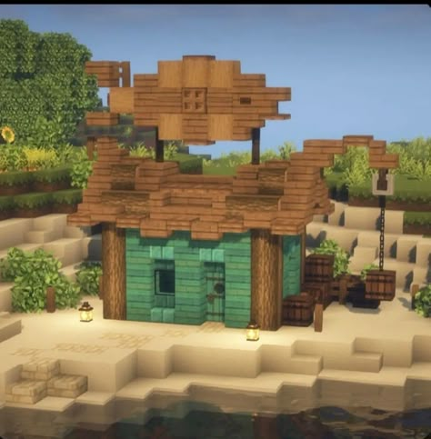 Minecraft Fishing Hut, Minecraft Shops, Rumah Minecraft Sederhana, Minecraft Idea, House Tutorial, Minecraft Structures, Minecraft House Plans, Minecraft Farm, Mc Ideas