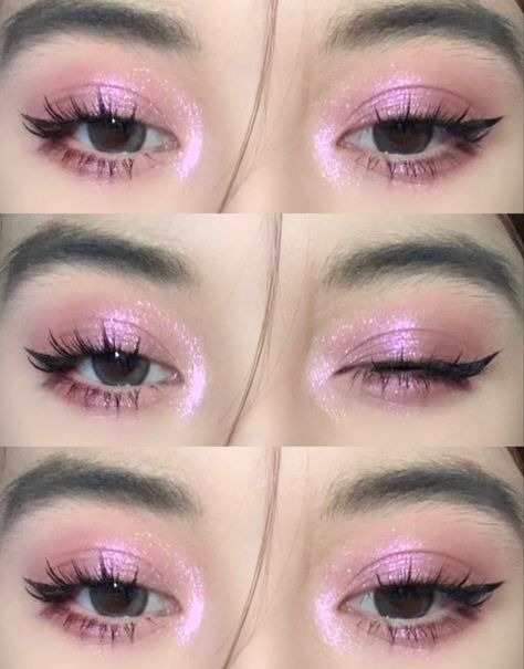 Black Pink Inspired Makeup, Casual Pink Makeup, Kpop Pink Makeup, Easy Pink Makeup Looks, Douyin Pink Makeup, Korean Glitter Eye Makeup, Simple Pink Makeup Looks, Pink Grunge Makeup, Pink Korean Makeup