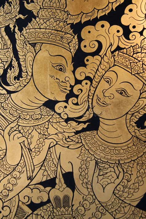 Ancient Thai art. Traditional Thai art on a window shutter in a temple , #spon, #art, #Thai, #Ancient, #Traditional, #temple #ad Thai Art Tattoo, Thai Mural, Culture Of Thailand, Thailand Tattoo, Myanmar Art, Thai Design, Thailand Art, Thai Tattoo, Thai Pattern