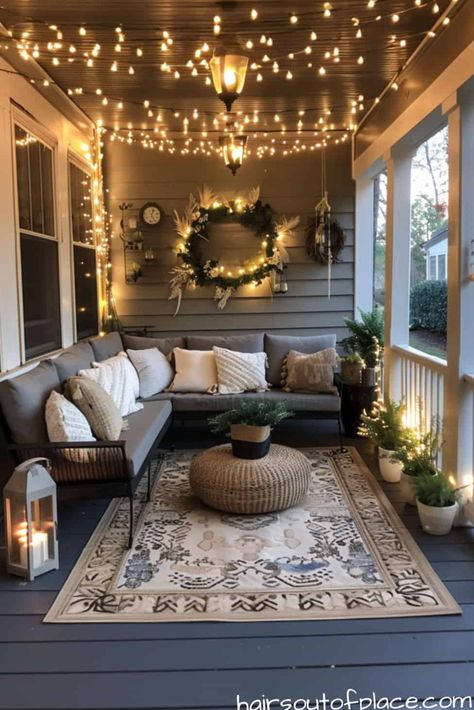 25 Cute & Cozy Small Front Porch Ideas - Hairs Out of Place Back Porch Living Room, Country Porch Aesthetic, Outdoor Screen Porch Decor, Trailer Porch Decorating Ideas, Cheap Back Porch Ideas, Shaded Porch Ideas, Landscaping Ideas For Front Porch, Small Screened In Porch Ideas Cozy, Screen Porch Ideas On A Budget