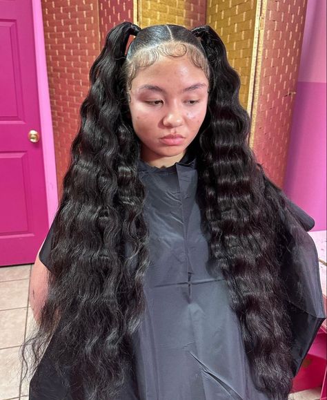 Pigtails Half Up Half Down, Two Pigtails Half Up Half Down, Hairstyles 2000s, Hairstyles Slick, Cute Ponytail Styles, Long Weaves, Sleek Ponytail Hairstyles, Black Ponytail Hairstyles, Quick Natural Hair Styles