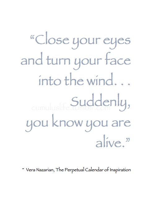Winter *❄~*.Wishes & Dreams.*~❄* “Close your eyes and turn your face into the wind. . . Suddenly, you know you are alive.” ~ Vera Nazarian  #Inspirational_Quote #Winter Wind Blowing Quotes, Wind Quotes Inspirational, Wind Quotes Blowing, Wind In My Hair Quotes, Blow Quotes, Wind Quote, Autumn Whispers, Ice Kingdom, Pin Storage