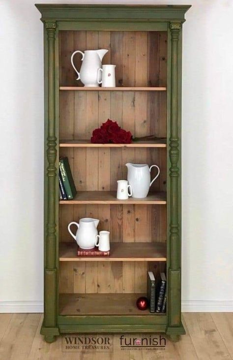 Green Bookcase, White Washed Pine, Bookcase Makeover, Painting Bookcase, Bookcase Ideas, Pine Bookcase, Large Bookcase, Bookcase Diy, Diy Furniture Renovation