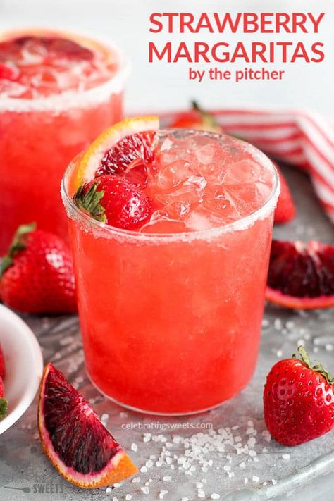 Pitcher Margarita Recipe, Homemade Strawberry Syrup, Strawberry Margaritas, Pitcher Of Margaritas, Strawberry Margarita Recipe, Strawberry Sangria, Margarita Tequila, Easy Margarita Recipe, Homemade Margaritas