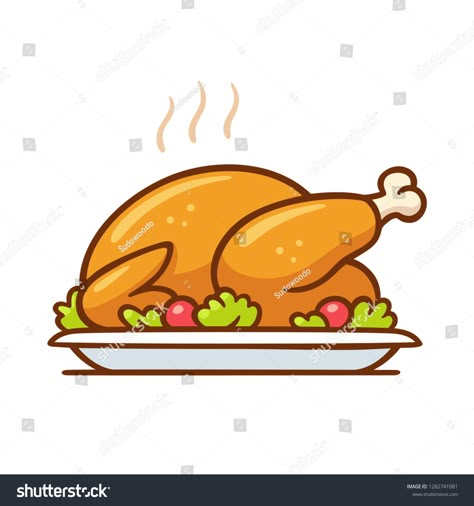 Roast turkey or chicken on plate, traditional Thanksgiving dinner clip art illustration. Simple cartoon style isolated drawing. #Ad , #sponsored, #traditional#Thanksgiving#dinner#plate Thanksgiving Cartoon Drawing, Roasted Chicken Illustration, Chicken Food Drawing, Cooked Turkey Drawing, Cute Turkey Drawing, Turkey Sketch, Menu Board Ideas, Turkey Clip Art, Turkey Illustration