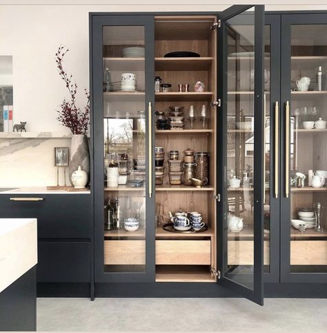 Glass Pantry Doors, Glass Pantry Door, Glass Pantry, Glam Kitchen, Desain Pantry, Pantry Doors, Kitchen Pantry Design, Pantry Design, Kitchen Cabinetry