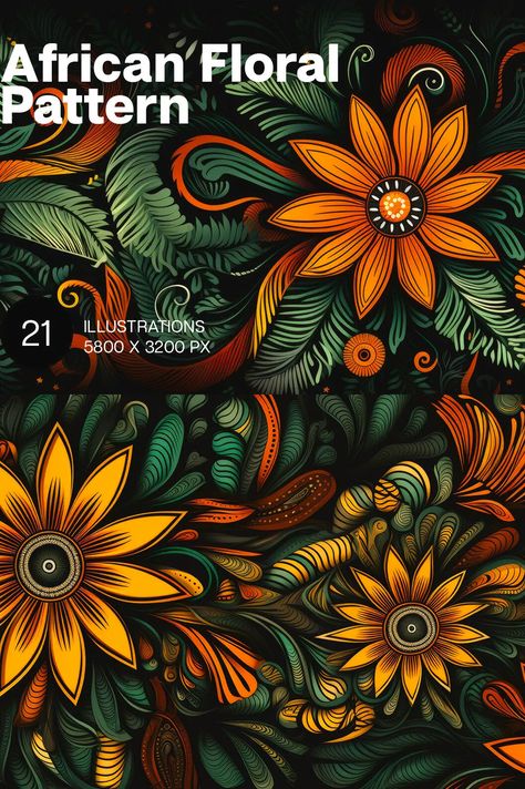 African Floral patterns Graphics African Flowers Drawing, African Floral Pattern, Africa Art Design Pattern, African Pattern Design Graphics, Ethiopia Art, Art Gcse Ideas, Mandala Project, African Art Design, Africa Art Design