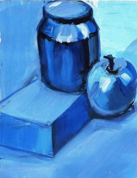 Blue Abstract Art Monochromatic Art Ideas, Easy Still Life Painting, Monochromatic Still Life, Easy Still Life, Art Interior Paintings, Interior Paint Colors 2020, Monochromatic Painting, Interior Colour Schemes, Simple Oil Painting